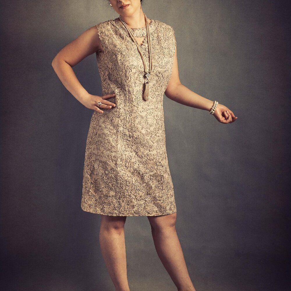 True Vintage J.H. Strauss 60's Luxury Lace Jacquard Shift Dress Made in France